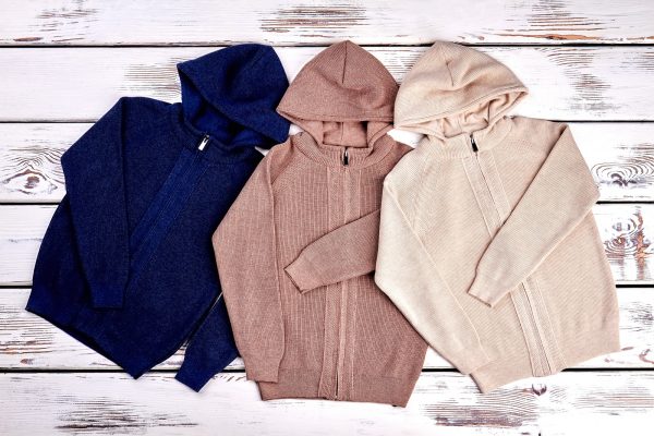 Collection of new knitted hooded sweaters